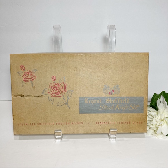 Vintage Sheffield E. Parker Stainless 3709 Set of 6 Steak Knives Faux Antler NEW - Picture 10 of 10